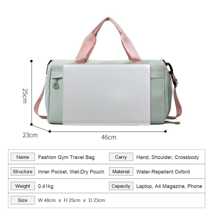 Gym travel bag dimensions 46 x 25 x 23 cm and specifications