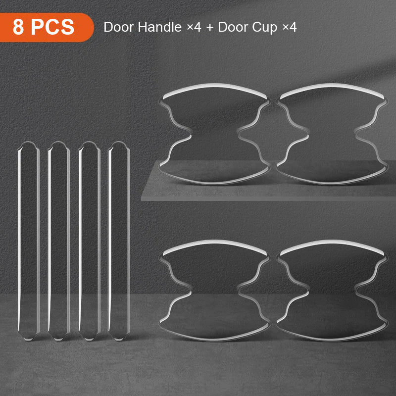 Clear 8-piece set: 4 door handle strips and 4 door cup guards