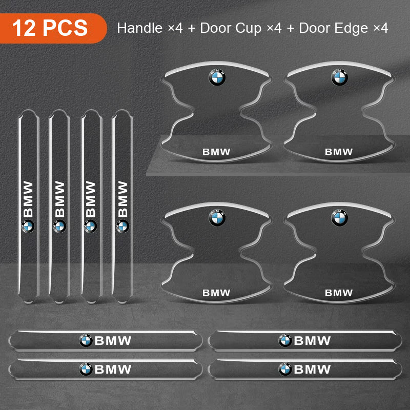 BMW logo 12-piece door guard set: handle strips, door cup guards and door edge strips