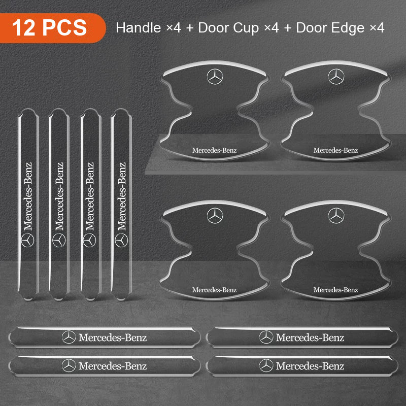 Mercedes-Benz logo 12-piece door guard set: handle strips, door cup guards and door edge strips