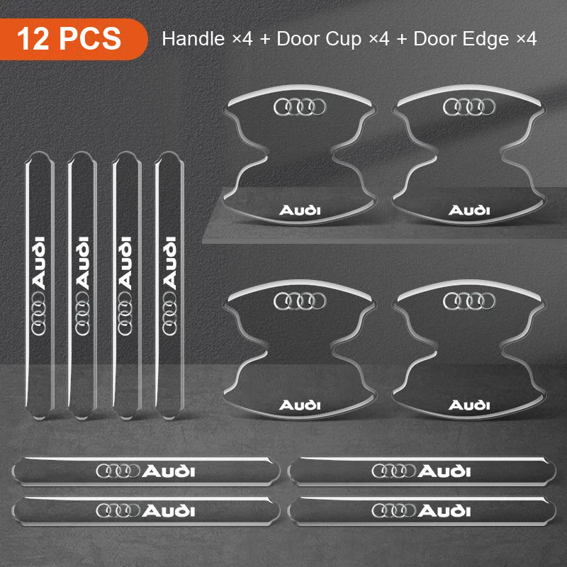 Audi logo 12-piece door guard set: handle strips, door cup guards and door edge strips