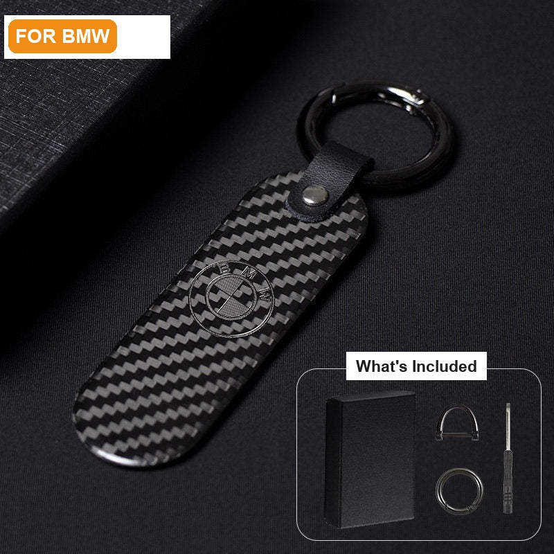 BMW roundel carbon fiber keychain, twill weave with leather strap
