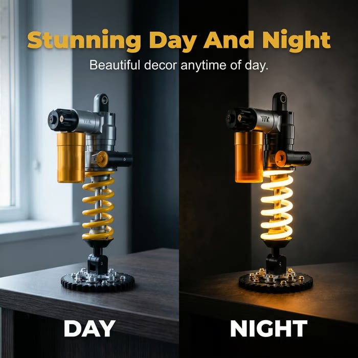 Suspension shock absorber lamp lit up in day and night comparison