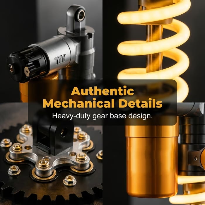 Close-up of suspension lamp's mechanical gear base and coil spring