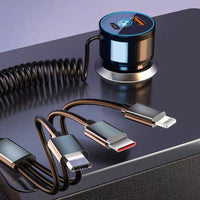 Cable cargador de coche 3 en 1 BMW - Lightning, USB-C y Micro USB