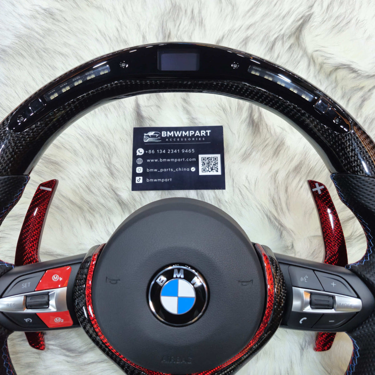 Carbon Fiber Red Trim with Led Steering Wheel for BMW F Series display side
