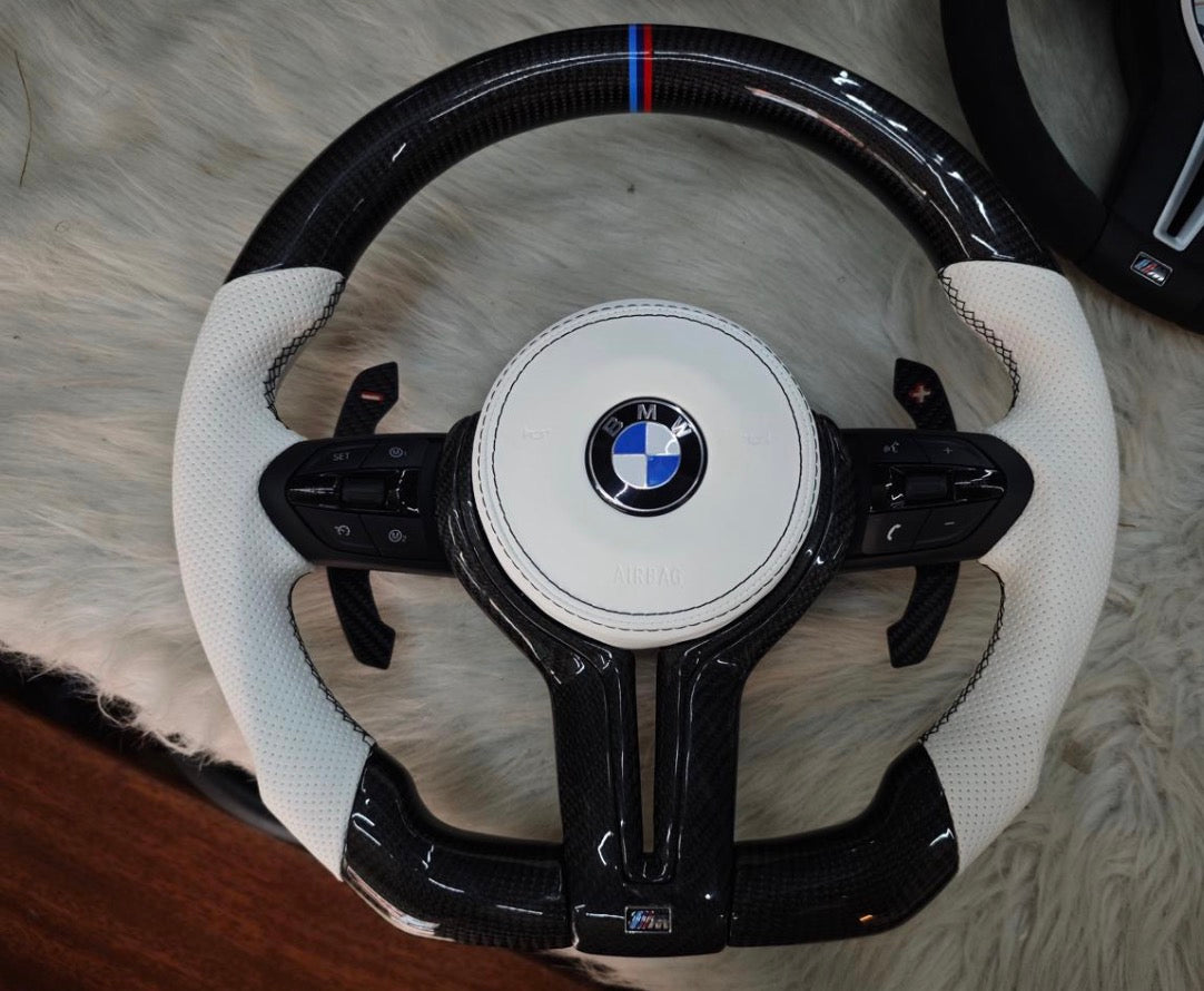 White Steering wheel with Carbon white Airbag For BMW F Series
