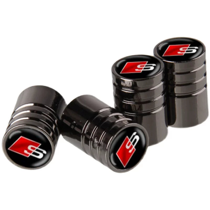 Audi Crystal Dome Emblem Valve Caps – Ribbed Chrome Luxury Set of 4