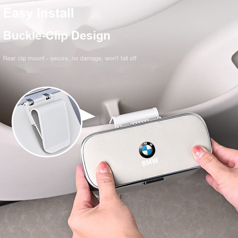 BMW car trash bin beige color, easy install buckle-clip rear mount