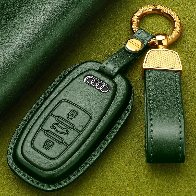Audi Heritage Top-Grain Leather Key Case – Handcrafted Cowhide with Signature Keyring