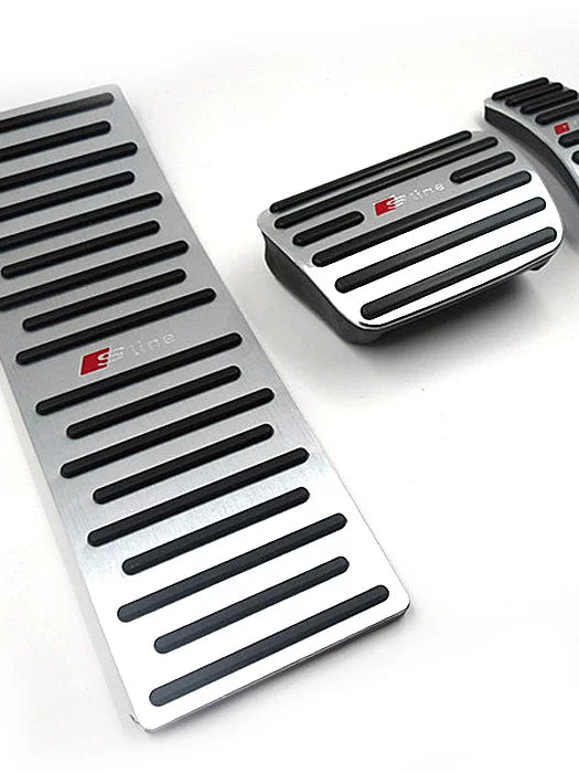 Audi S line Signature Pedal Covers – Brushed Aluminium Footrest and Pedal Set