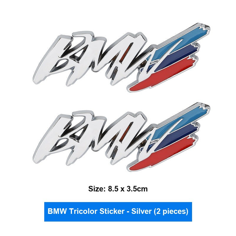 BMW tricolor metal sticker in Silver, 2 pieces