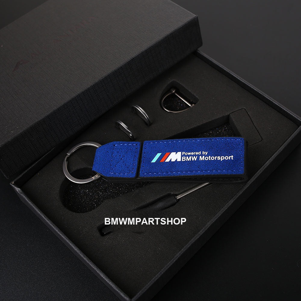 Blue BMW M Power Alcantara suede keychain gift box set