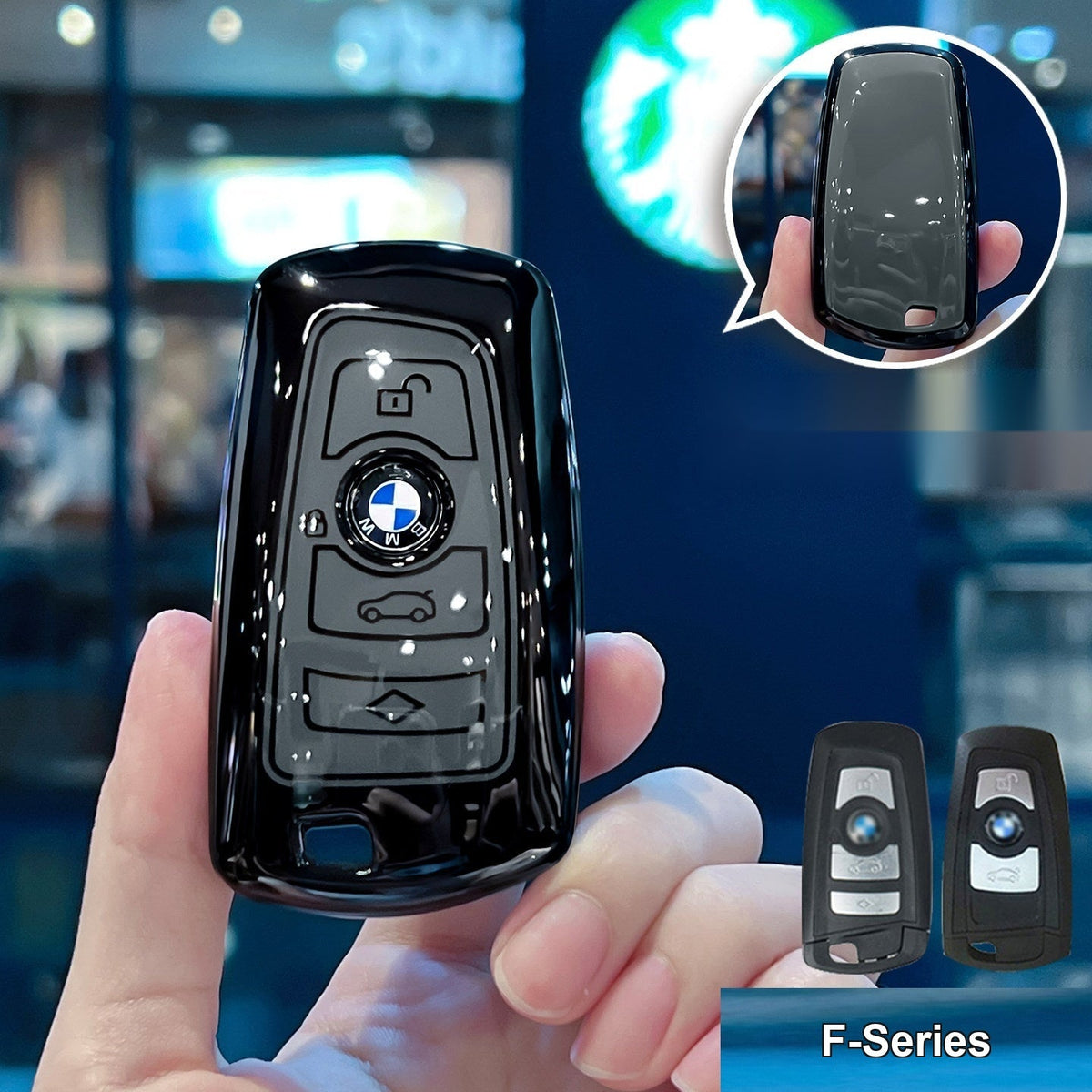 BMW smart key fob glossy black/gray TPU case Style A, shell only without keychain
