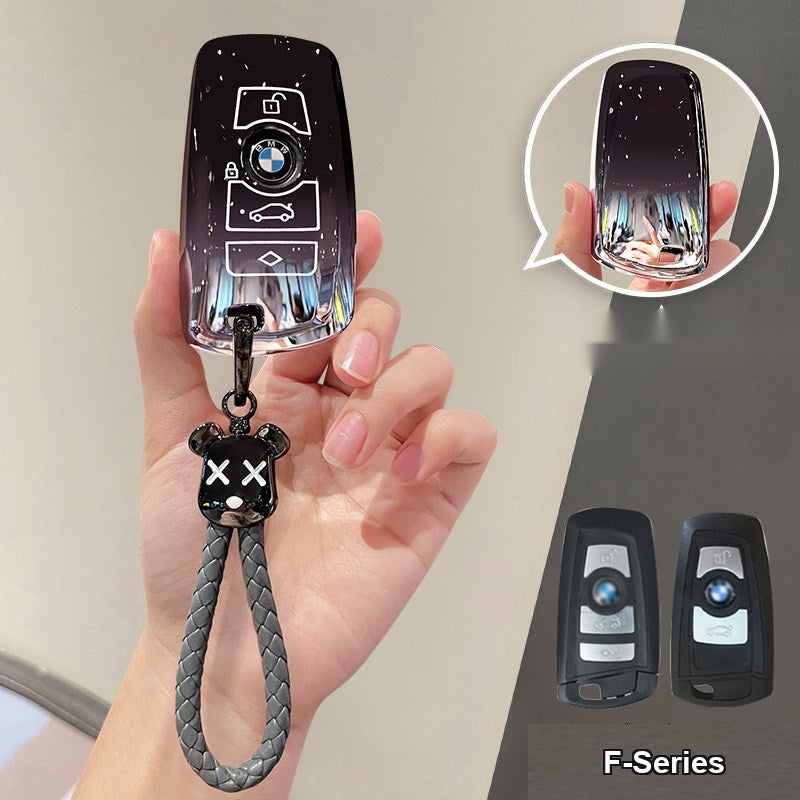 BMW key sleeve Starry Sky Black with bear braided rope keychain