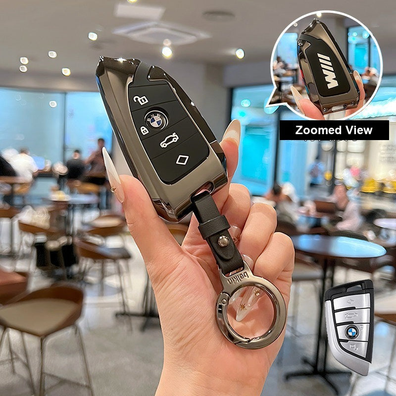 BMW key fob case - Style D Radiant Night Black [with round leather buckle]