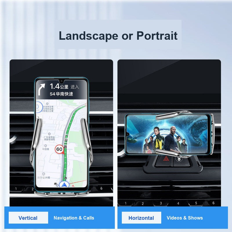 BMW wireless charging phone mount side view showing phone in place