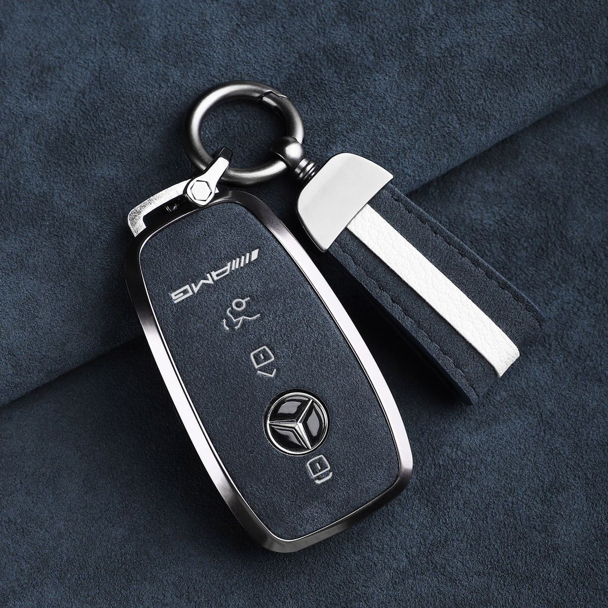 Premium ægte Alcantara Mercedes-AMG nøgleetui – Importeret italiensk ruskind med legeringsramme til G63, G500, G350 og A35L