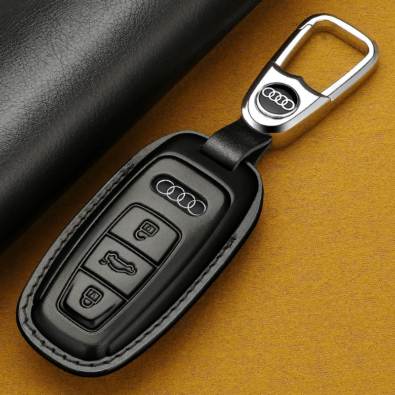 Audi Heritage Top-Grain Leather Key Case – Handcrafted Cowhide with Signature Keyring
