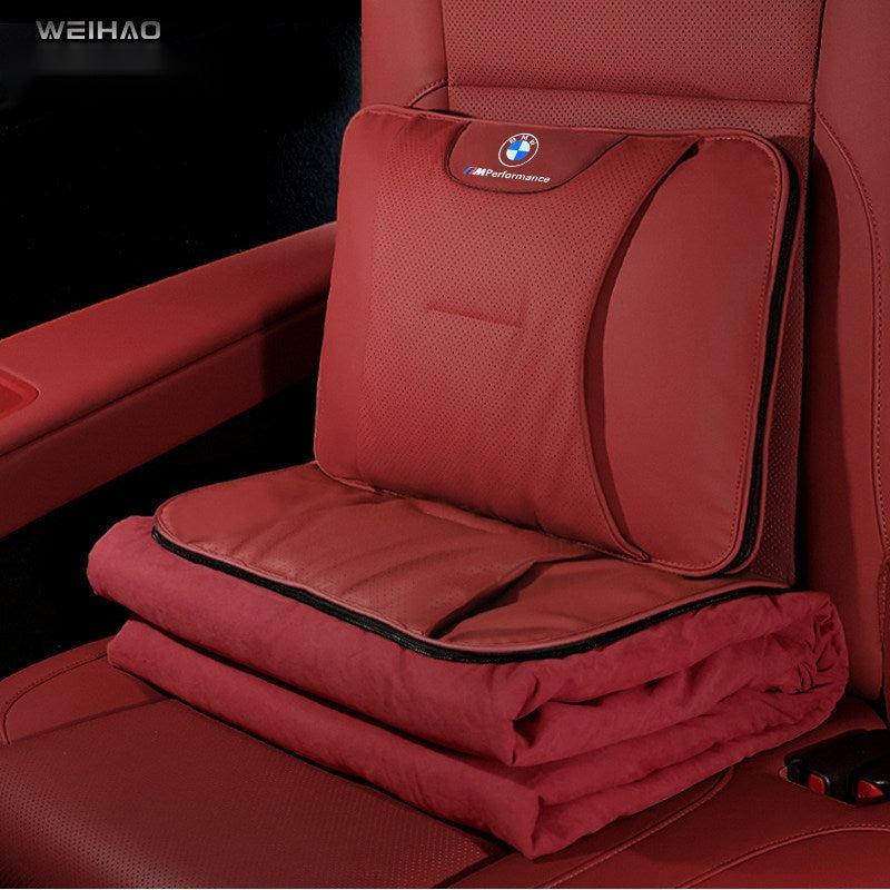 BMW lumbar pillow with blanket, Red, single set