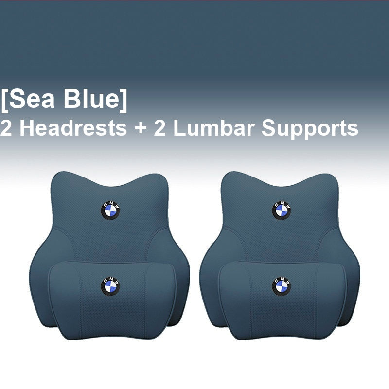 BMW Sea Blue - 2 Headrests + 2 Lumbar Supports - Memory Foam Cushion