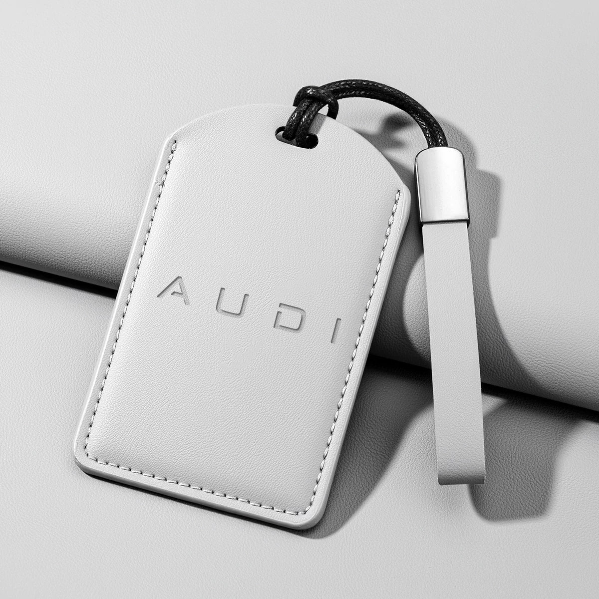 Audi Signature Nappa Leather Card Key Case – Embossed Emblem with Strap or Key Ring