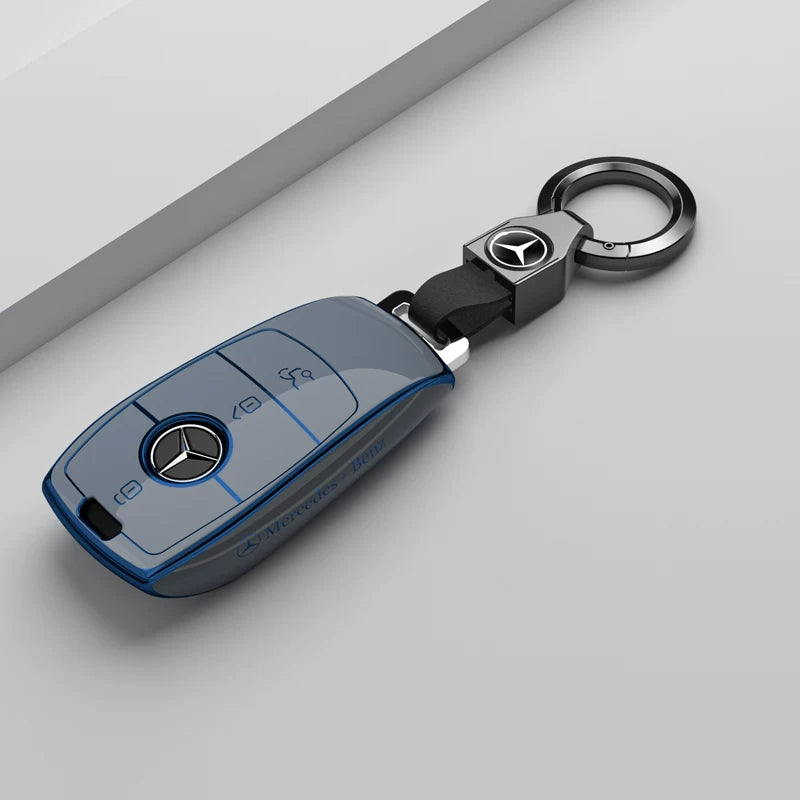 Mercedes-Benz Riviera Two-Tone Key Case – Starry Grey – Blue Trim with Star Ring Keychain