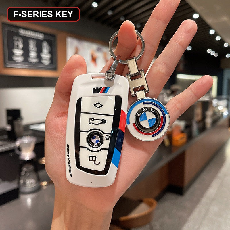 BMW key shell case gray with BMW roundel logo keychain