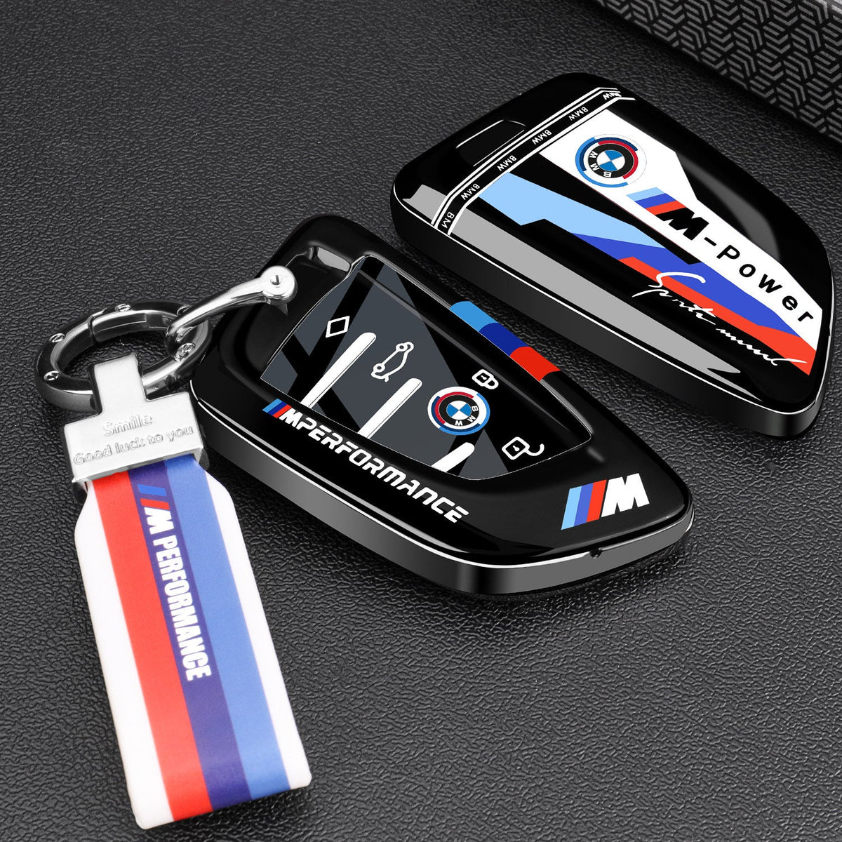 BMW Mineral Gray painted key case cover with M-stripe sports strap for 3 5 Series X1 X3 X5 i3 smart key