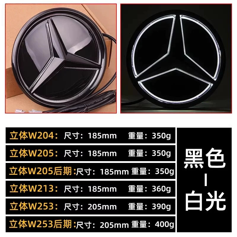 Suitable for Mercedes-Benz luminous marks: Grade A, B, C, E, GLC, GLK, ML, R, CLA, SLK 3D mirror marks