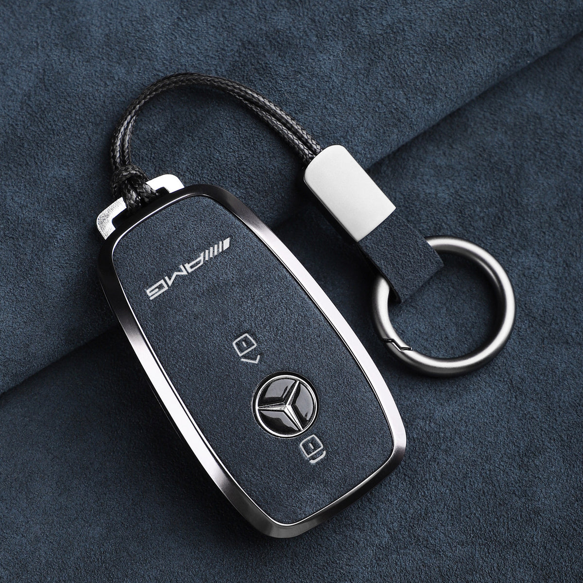 Premium ægte Alcantara Mercedes-AMG nøgleetui – Importeret italiensk ruskind med legeringsramme til G63, G500, G350 og A35L