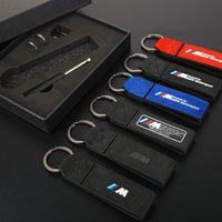 Porte-clés en suédine Alcantara BMW M – Anneau métallique avec boîte cadeau
