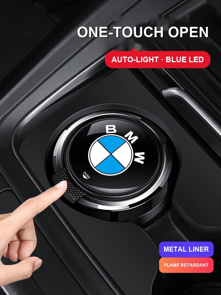 BMW car ashtray with one-button auto-light LED feature