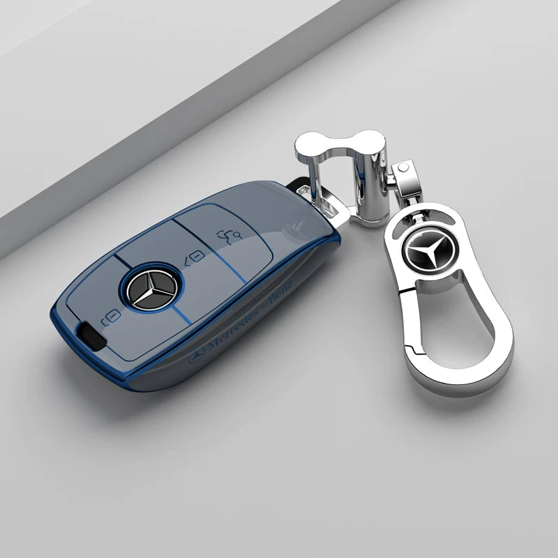 Mercedes-Benz Riviera Two-Tone Key Case – Starry Grey – Blue Trim with Chrome Star Clasp