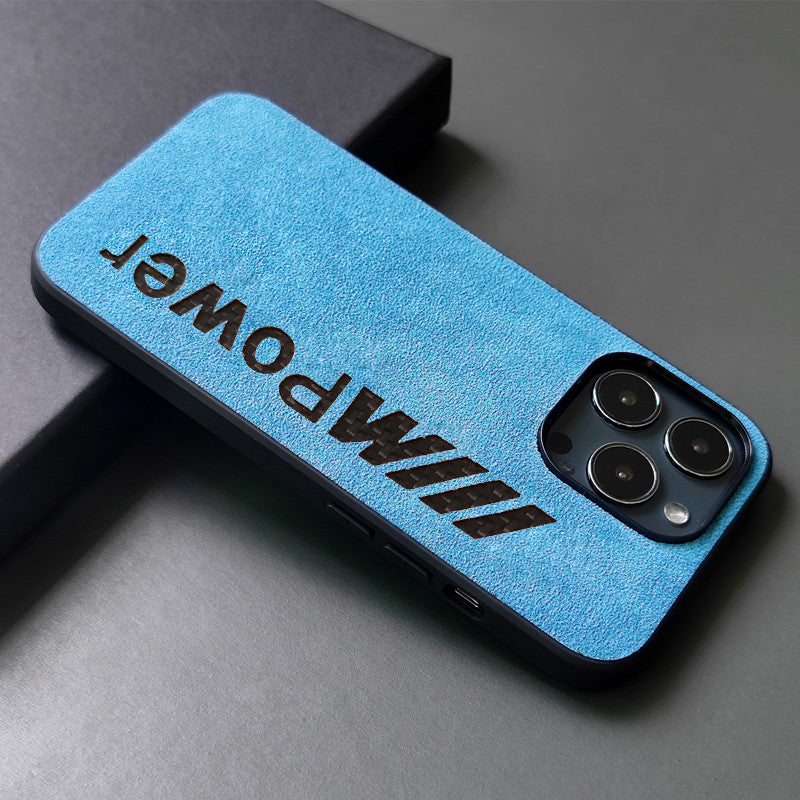 BMW M Power carbon suede iPhone case in Sky Blue