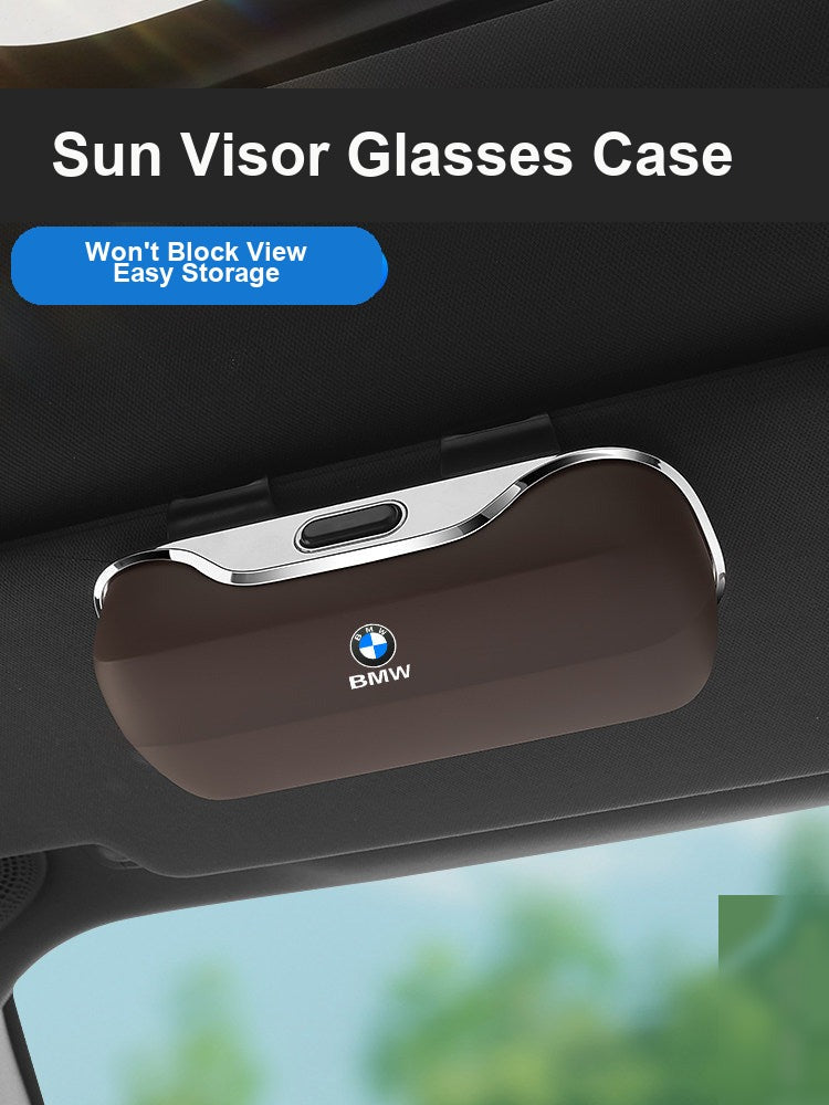 BMW sun visor glasses case mounted on car visor - won't block view, easy storage