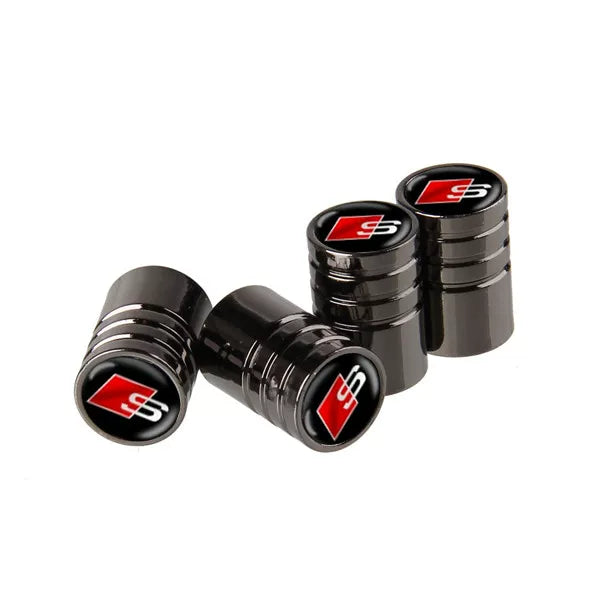 Audi Crystal Dome Emblem Valve Caps – Ribbed Chrome Luxury Set of 4