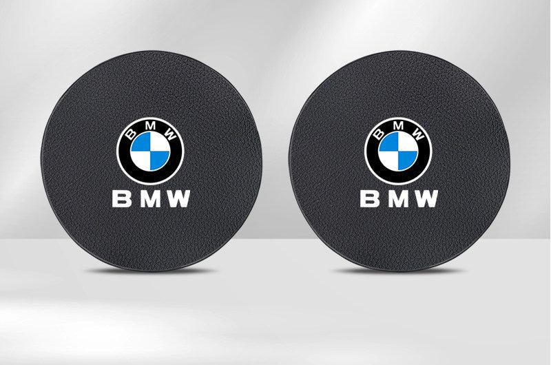 BMW roundel cup holder coasters in black leather, set of two