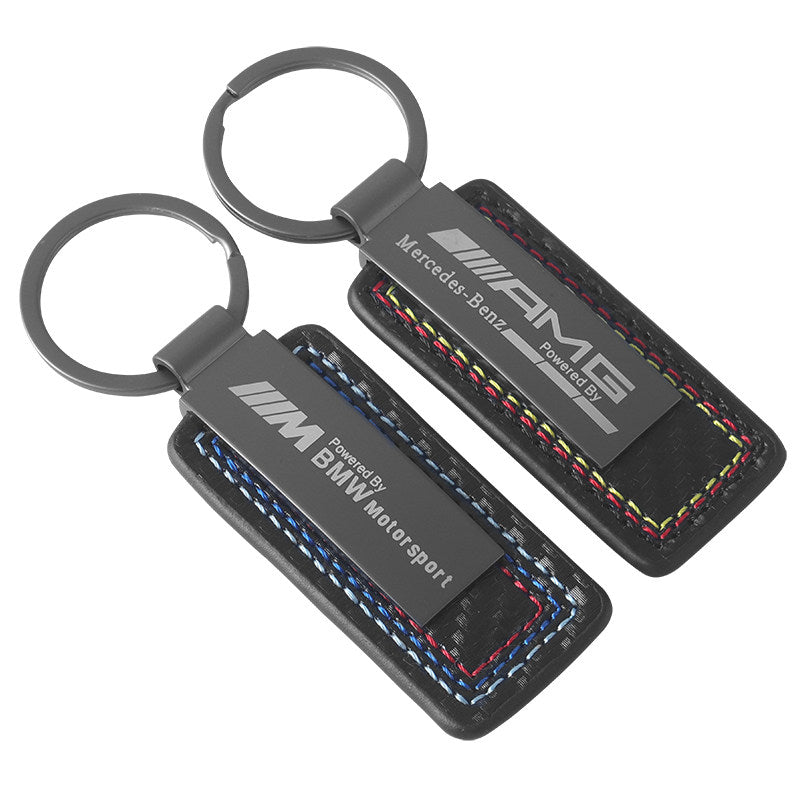 Motorsport Signature Keychain – BMW M or Mercedes-AMG Carbon Leather with Tri-Colour Stitching