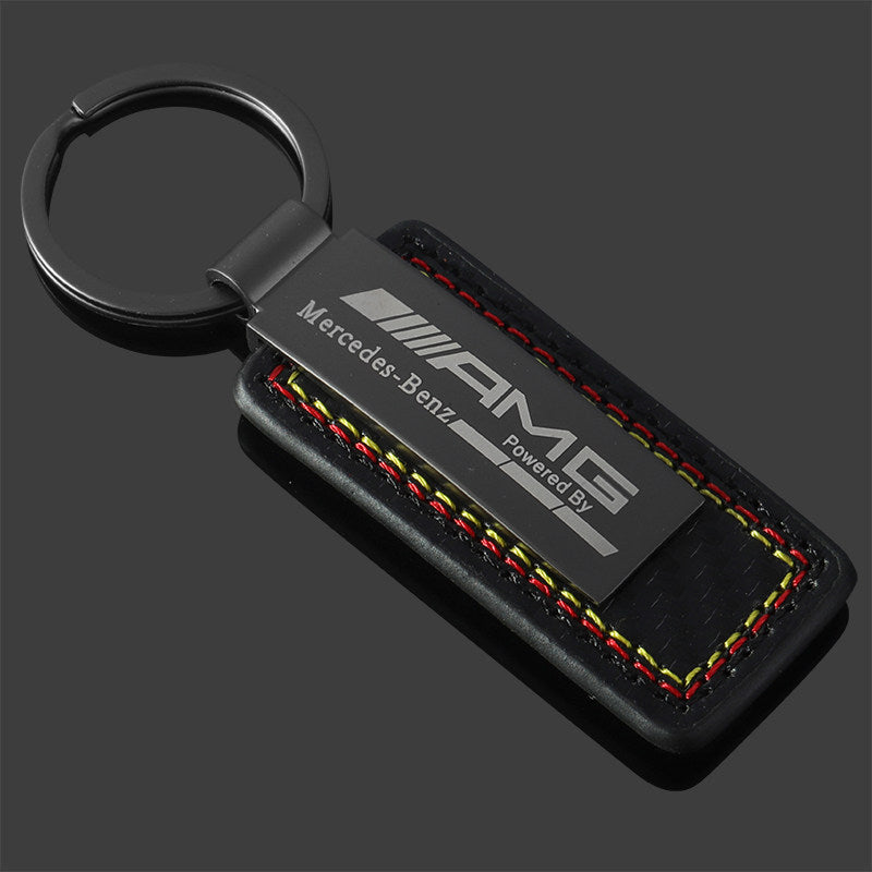 Motorsport Signature Keychain – BMW M or Mercedes-AMG Carbon Leather with Tri-Colour Stitching