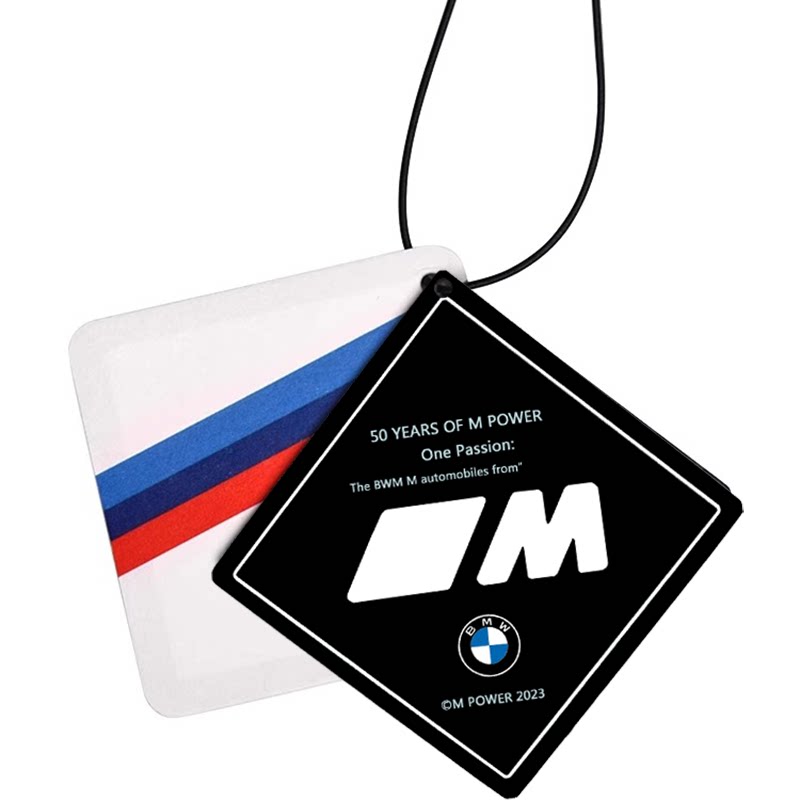 BMW M Power 50th Anniversary air freshener front and back view