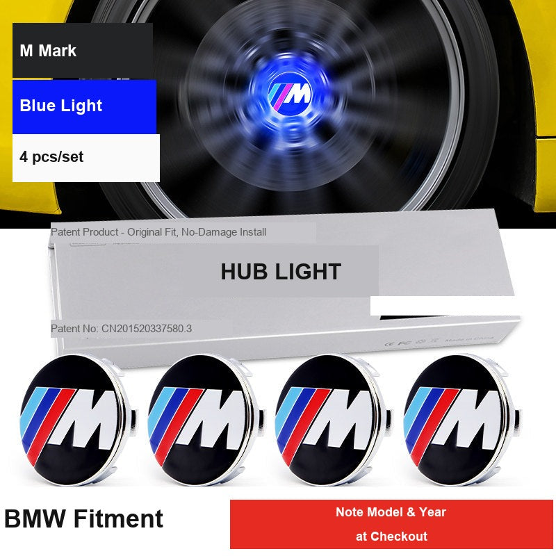 BMW M mark hub light blue light 4 piece set