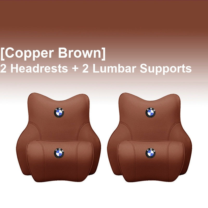 BMW Copper Brown - 2 Headrests + 2 Lumbar Supports - Memory Foam Cushion
