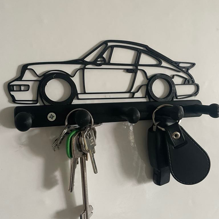 Classic Porsche 911 silhouette wall key rack in black