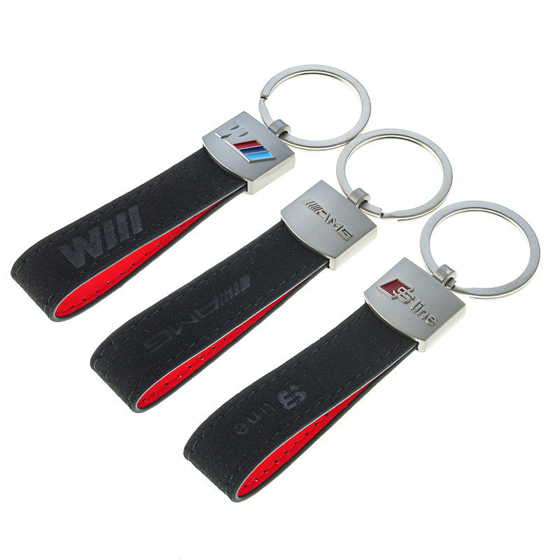 Suede suede, BMW M three-color sport badge, Audi Sline Mercedes-AMG car modification emblem keychain
