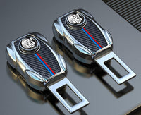 Extensor de hebilla de cinturón BMW – Estilo fibra de carbono y cuero, juego de 2