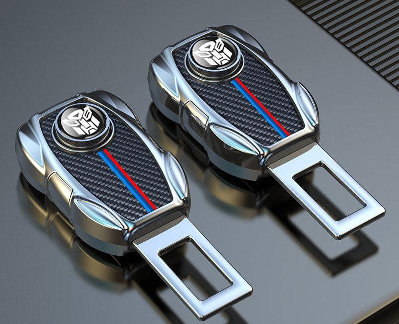 BMW seat belt buckle extenders, carbon fiber with M-color stripe, set of two
