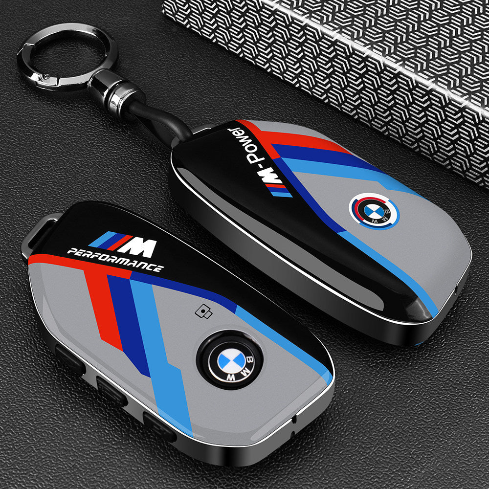 BMW Carbon Black painted key case cover with color-changing Pixiu charm for 3 5 Series X1 X3 X5 i3 smart key