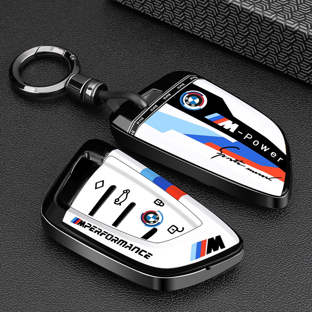 BMW Mineral Gray painted key case cover with BMW wrist strap for 3 5 Series X1 X3 X5 i3 smart key