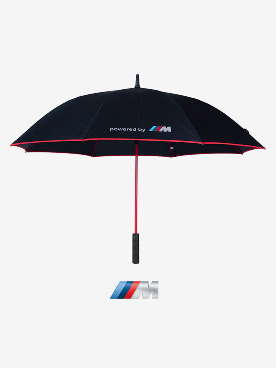 BMW M black golf umbrella with red trim and M Motorsport logo